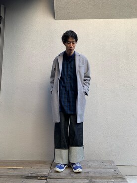「アイテム（チェスターコート）」を使った、Tomo@相互フォローさん（メンズ・176cm・30代）の冬コーディネート