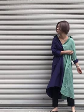 「OSMOSIS（オズモーシス）のアイテム（シャツワンピース）」を使った、Syokoさん（レディース・160cm）の夏コーディネート