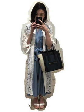「水色」｜「アイテム（シャツワンピース）」を使った、れいちぇるさん（レディース・165cm）の春コーディネート