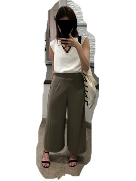 「UNIQLO（ユニクロ）のアイテム（パンツ、グリーン系）」を使った、れいちぇるさん（レディース・165cm）の夏コーディネート