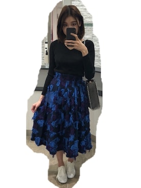 「FRAY I.D（フレイアイディー）のアイテム（スカート、ブルー系）」を使った、れいちぇるさん（レディース・165cm）の秋コーディネート