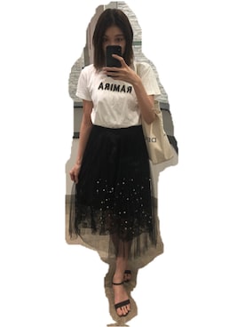 「SHOPLISTのアイテム（スカート、ブラック系）」を使った、れいちぇるさん（レディース・165cm）の秋コーディネート