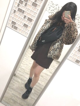 「レオパード柄コート」｜miichanさん（レディース・159cm）の冬コーディネート