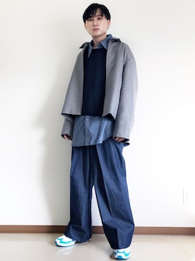 「JOHN LAWRENCE SULLIVAN（ジョンローレンスサリバン）のRIGID DENIM WIDE PANTS（デニムパンツ）」を使った、Taikiさん（メンズ・169cm）の冬コーディネート