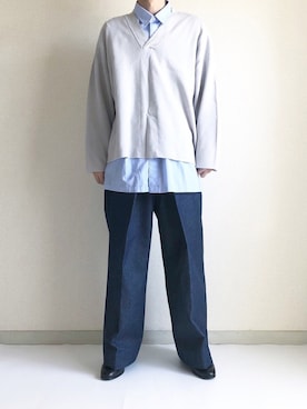 「JOHN LAWRENCE SULLIVAN（ジョンローレンスサリバン）のRIGID DENIM WIDE PANTS（デニムパンツ）」を使った、Taikiさん（メンズ・169cm）の春コーディネート