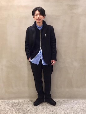「Clarks（クラークス）の＜CLARKS（クラークス）＞ WALLABEE/ワラビー（ブーツ、ブラック系）」を使った、kakita tsuyoshiさん（メンズ・173cm）の秋コーディネート