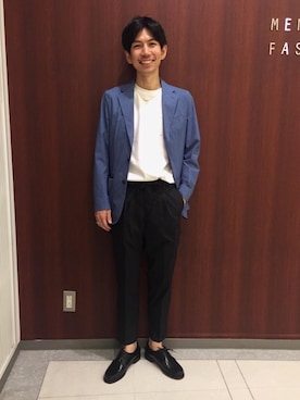 「SEBAGO（セバコ）の＜SEBAGO（セバゴ）＞ 2EYE SHOES（モカシン/デッキシューズ、ブラック系）」を使った、kakita tsuyoshiさん（メンズ・173cm）の夏コーディネート