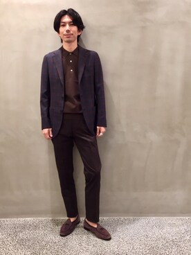 「UNITED ARROWS（ユナイテッドアローズ）の＜UNITED ARROWS＞ ポリエステル ニットポロ（ニット/セーター、ブラウン系）」を使った、kakita tsuyoshiさん（メンズ・173cm）の秋コーディネート