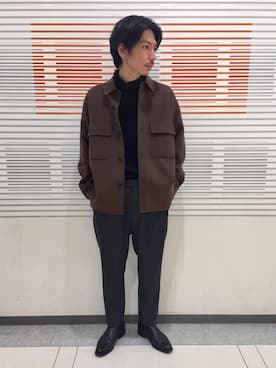 「UNITED ARROWS（ユナイテッドアローズ）の＜UNITED ARROWS＞ リバー ウーステッド CPOシャツ（その他アウター、ブラウン系）」を使った、kakita tsuyoshiさん（メンズ・173cm）の秋コーディネート