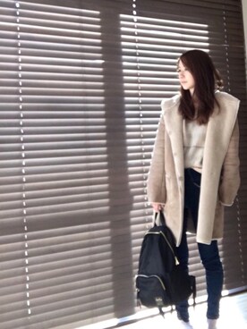 「SHIPS for women（シップスフォーウィメン）のアイテム（ムートンコート）」を使った、Hachiさん（レディース・155cm）の冬コーディネート