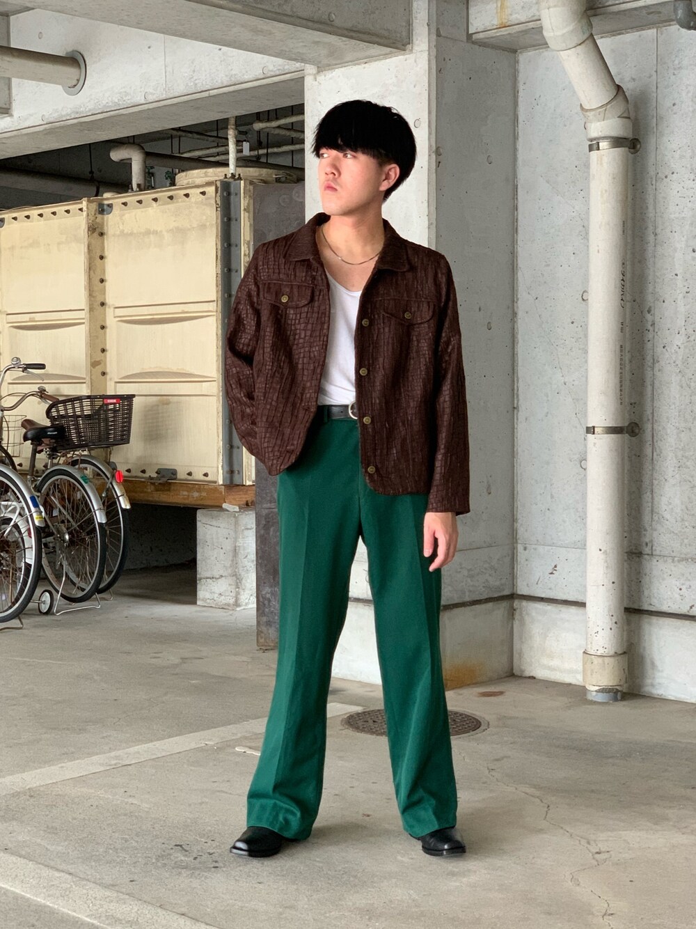 「70s、vintage、古着、古着MIX、ブーツ、秋コーデ、キレイめ、used、ブルゾン」｜「usedのアイテム（ブルゾン、ブラウン系）」を使った、yusukeさん（メンズ・170cm）の秋コーディネートの1枚目の写真
