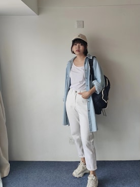 「基础款」｜「アイテム（デニムジャケット）」を使った、zhoucancanさん（レディース・156cm）の秋コーディネート