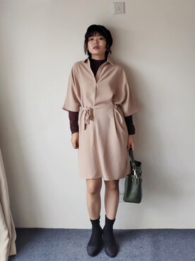 「通勤穿搭」｜「アイテム（ブーツ）」を使った、zhoucancanさん（レディース・156cm）の秋コーディネート