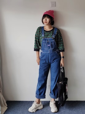 「BIG SMITH（ビッグスミス）のアイテム（サロペット/オーバーオール）」を使った、zhoucancanさん（レディース・156cm）の秋コーディネート