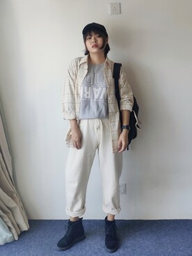 「盐系风格」｜「アイテム（ブーツ）」を使った、zhoucancanさん（レディース・156cm）の秋コーディネート