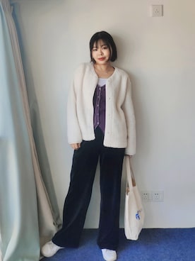 「通勤穿搭」｜「アイテム（ノーカラージャケット）」を使った、zhoucancanさん（レディース・156cm）の冬コーディネート