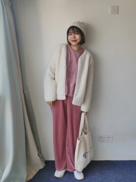 「通勤穿搭」｜「アイテム（ノーカラージャケット）」を使った、zhoucancanさん（レディース・156cm）の冬コーディネート