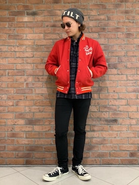 「HYSTERIC GLAMOUR（ヒステリックグラマー）のREVOLUTION SOUNDS刺繍 CPOシャツ（シャツ/ブラウス）」を使った、ryutaro shimoyamaさん（メンズ・170cm）の秋コーディネート