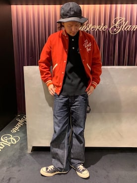 「ペインターパンツ」｜「アイテム（スタジャン）」を使った、ryutaro shimoyamaさん（メンズ・170cm）の秋コーディネート