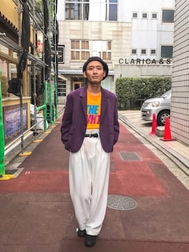 「superNova.（スーパーノヴァ）のアイテム（スラックス）」を使った、ハルさん（メンズ・175cm）の夏コーディネート