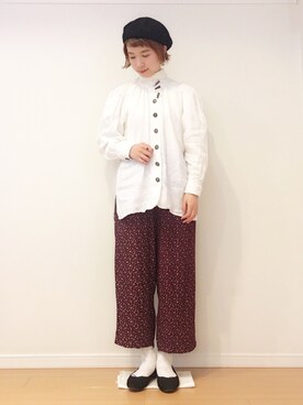 「白タイツ」｜「アイテム（ハンチング/ベレー帽）」を使った、＊kana＊さん（レディース・165cm）の冬コーディネート