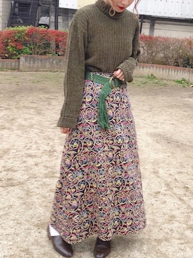 「マキシスカート」｜「アイテム（スリッポン）」を使った、＊kana＊さん（レディース・165cm）の冬コーディネート