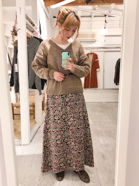 「マキシスカート」｜「アイテム（スリッポン）」を使った、＊kana＊さん（レディース・165cm）の冬コーディネート