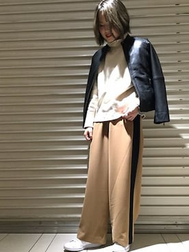 「JOURNAL STANDARD relume（ジャーナルスタンダード　レリューム）のアイテム（ライダースジャケット）」を使った、JOURNAL STANDARD relume 天王寺店 スタッフさん（レディース・162cm）の冬コーディネート