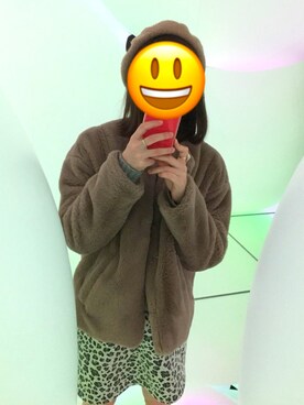 「INGNI（イング）のノーカラーエコファー／ショートコート（ブルゾン、ブラウン系）」を使った、usaさん（レディース・158cm）の冬コーディネート