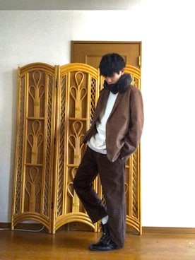 「ikka（イッカ）のTCワッフルレイヤードタンクトップ（タンクトップ）」を使った、KazuMaさん（メンズ・169cm）の冬コーディネート