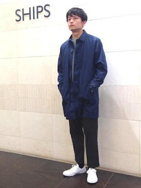 「SHIPS JET BLUE（シップスジェットブルー）のアイテム（ステンカラーコート）」を使った、及川さん（メンズ・172cm）の冬コーディネート