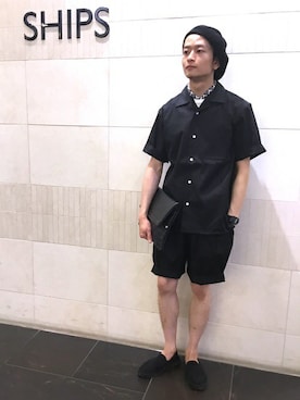 「SHIPS JET BLUE（シップスジェットブルー）のアイテム（ハンチング/ベレー帽）」を使った、及川さん（メンズ・172cm）の夏コーディネート