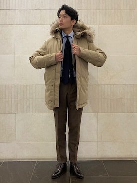 「ビジネススタイル」｜「アイテム（ダウンジャケット/コート）」を使った、及川さん（メンズ・172cm）の秋コーディネート