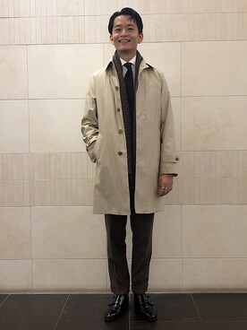 「カシミヤマフラー」｜「アイテム（ステンカラーコート）」を使った、及川さん（メンズ・172cm）の冬コーディネート