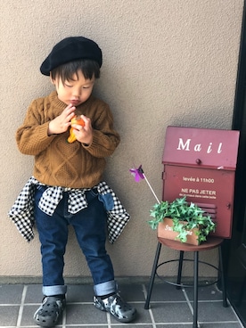 「腰巻きシャツ」｜SOraさん（キッズ・100cm）の秋コーディネート