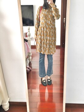 「Honeys（ハニーズ）のアイテム（ワンピース、オレンジ系）」を使った、NYRachelNYさん（レディース・162cm）の春コーディネート