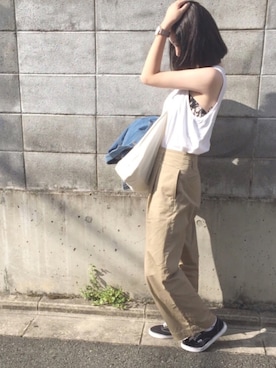 「WEGO（ウィゴー）のWEGO/スラブワッフルラウンドロングタンクトップ（タンクトップ）」を使った、suuさん（レディース・164cm）の秋コーディネート