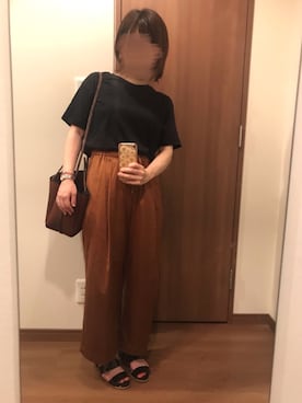 「ブラウン×ブラック」｜「アイテム（サンダル）」を使った、hiiさん（レディース・147cm）の夏コーディネート
