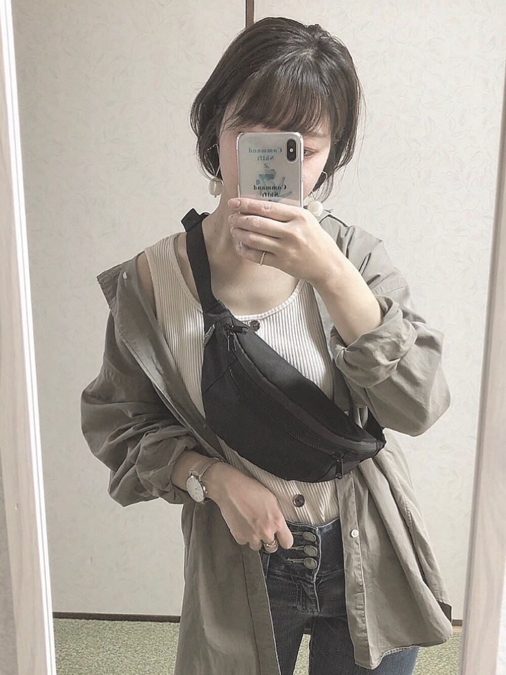 「カジュアルコーデ、夏コーデ、お洒落さんとつながりたい、GU、ポロラルフローレン、Polo Ralph Lauren、古着、カーキ」｜「POLO RALPH LAURENのPolo Ralph Lauren Slim-Fit Button-Down Collar Garment-Dyed Cotton Oxford Shirt（シャツ/ブラウス、グリーン系）」を使った、ぷるさん（レディース・157cm）の夏コーディネートの1枚目の写真