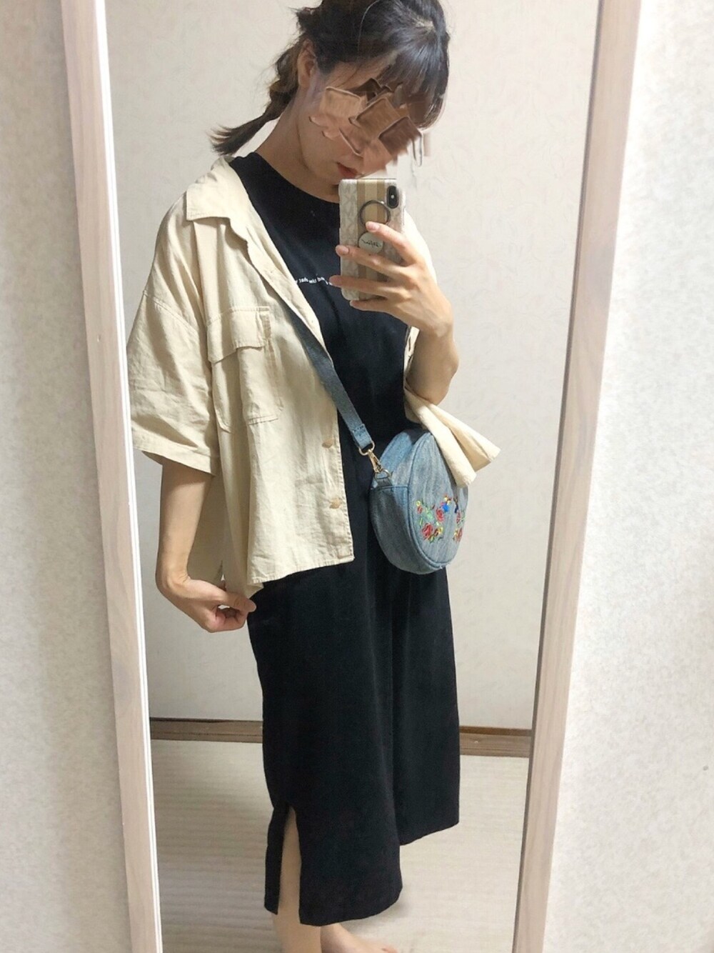 「今日のコーデ、プチプラ、ootd、ロングワンピース、GUコーデ、ローリーズファーム(LOWRYS FARM)、ブラックコーデ」｜「GUのアイテム（ワンピース/ドレス、ブラック系）」を使った、ぷるさん（レディース・157cm）の夏コーディネートの1枚目の写真
