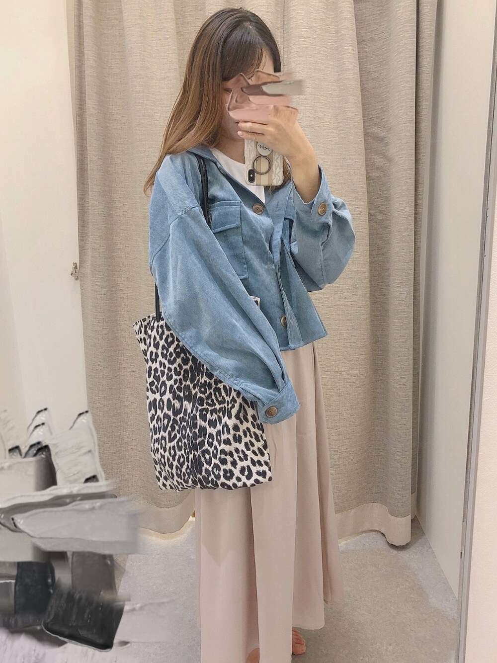 「秋のコーデ、カジュアルコーデ、休日スタイル、お洒落さんとつながりたい、ootd、オトナカジュアル、プチプラコーデ、GU、レオパード、しまむら」｜「しまむらのアイテム（ジャケット/アウター、ブルー系）」を使った、ぷるさん（レディース・157cm）の秋コーディネートの1枚目の写真