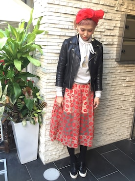 「リルリリー」｜「アイテム（ライダースジャケット）」を使った、adocoaさん（レディース・162cm）の秋コーディネート