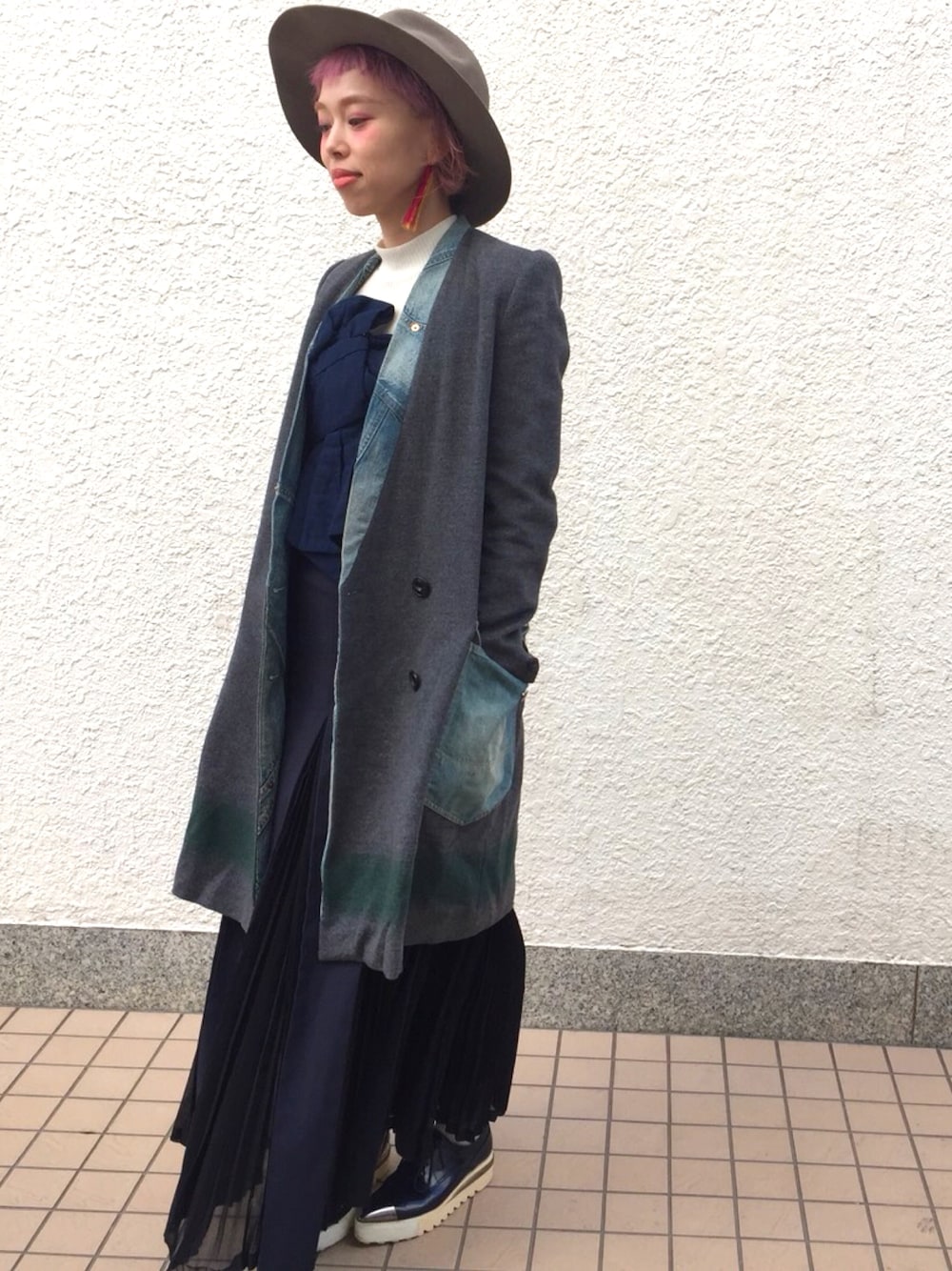 「RBS、nonnative、ハット、kolor、おしゃれさんと繋がりたい、スカート、ピッピシック」｜「kolorのアイテム（ジャケット/アウター、グレー系）」を使った、adocoaさん（レディース・162cm）の秋コーディネートの1枚目の写真