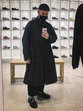 「モードストリート」｜「アイテム（ステンカラーコート）」を使った、Mitsushiro  Nampoさん（メンズ・176cm）の冬コーディネート