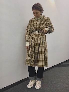 「Rodeo Crowns（ロデオクラウンズ）のアイテム（シャツワンピース）」を使った、-新一relax-さん（レディース・158cm）の秋コーディネート