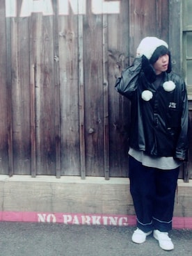 「SNOOPY（スヌーピー）のアイテム（帽子）」を使った、なにょん。さん（メンズ・177cm）の冬コーディネート