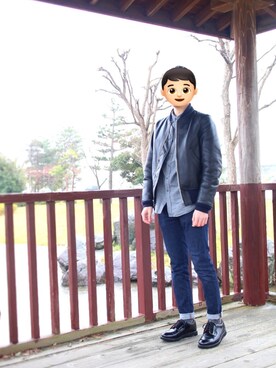 「Steven Alan（スティーブンアラン）のアイテム（ライダースジャケット）」を使った、shunさん（メンズ・173cm）の冬コーディネート
