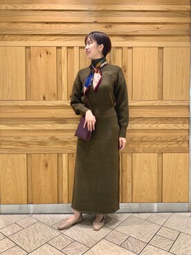 「SENSE OF PLACE by URBAN RESEARCH（センスオブプレイスバイアーバンリサーチ）のストレッチアルパカニットワンピース（ワンピース）」を使った、アンヌさん（レディース・166cm）の秋コーディネート