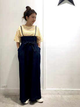 「マリンコーデ」｜「アイテム（オールインワン・サロペット）」を使った、あすぽんさん（レディース・154cm）の春コーディネート