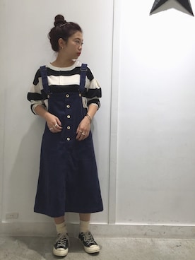 「ラガーシャツ」｜「アイテム（ワンピース/ドレス）」を使った、あすぽんさん（レディース・153cm）の秋コーディネート